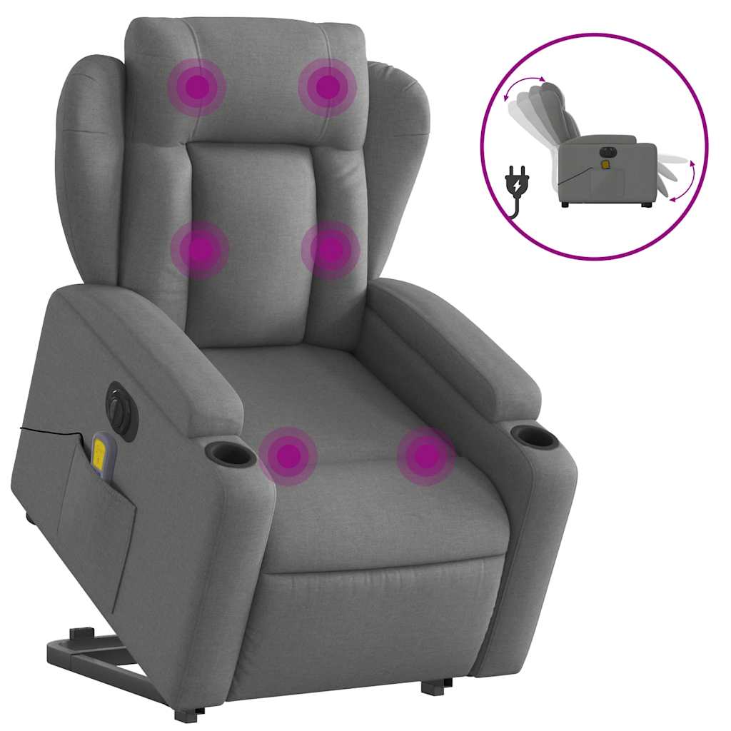 vidaXL Fotoliu electric masaj rabatabil cu ridicare, gri închis textil