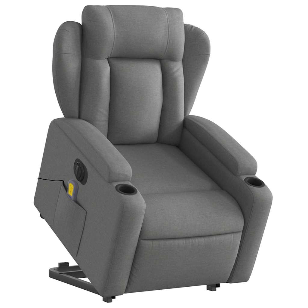 vidaXL Fotoliu electric masaj rabatabil cu ridicare, gri închis textil