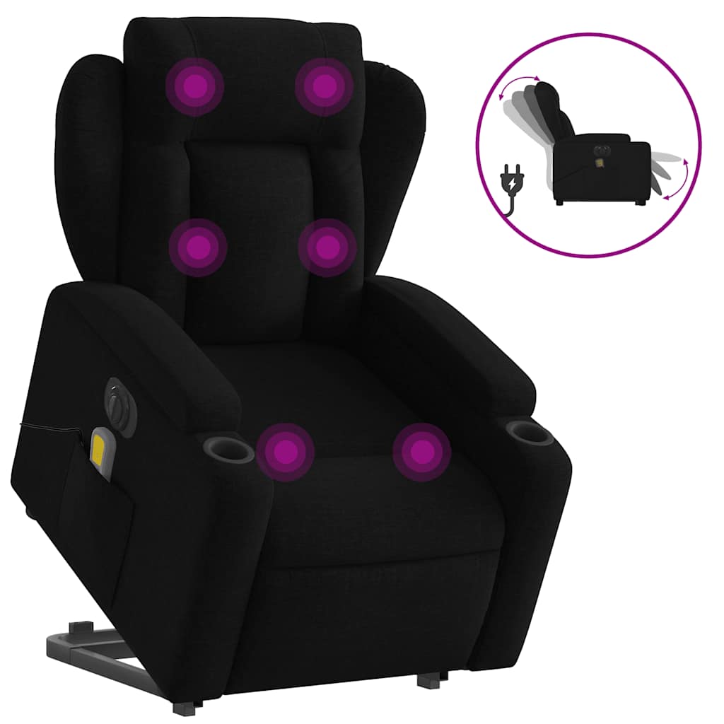 vidaXL Fotoliu electric de masaj rabatabil cu ridicare, negru, textil