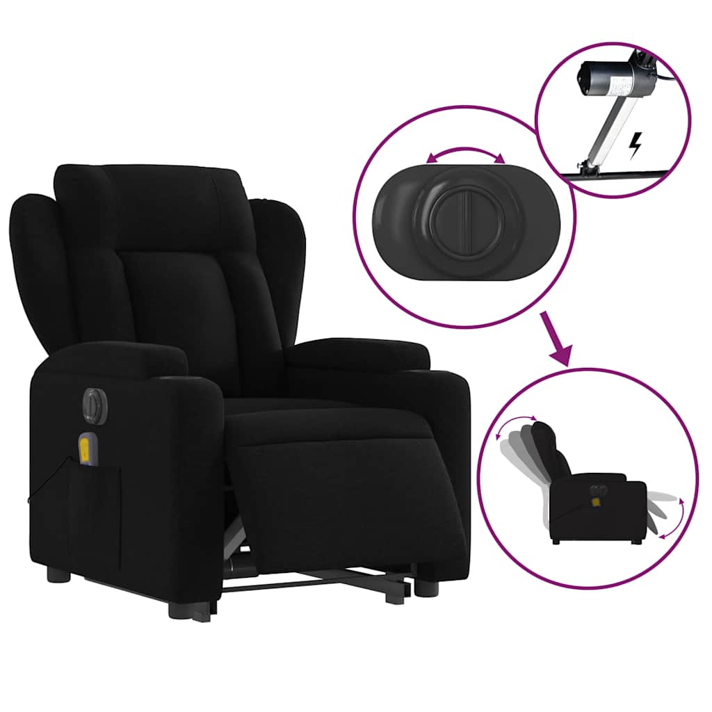 vidaXL Fotoliu electric de masaj rabatabil cu ridicare, negru, textil