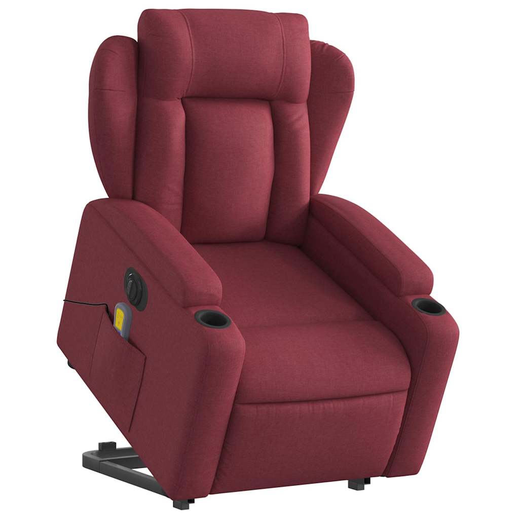 vidaXL Fotoliu de masaj electric rabatabil cu ridicare roșu vin textil vidaXL Fotoliu de masaj electric rabatabil cu ridicare roșu vin textil