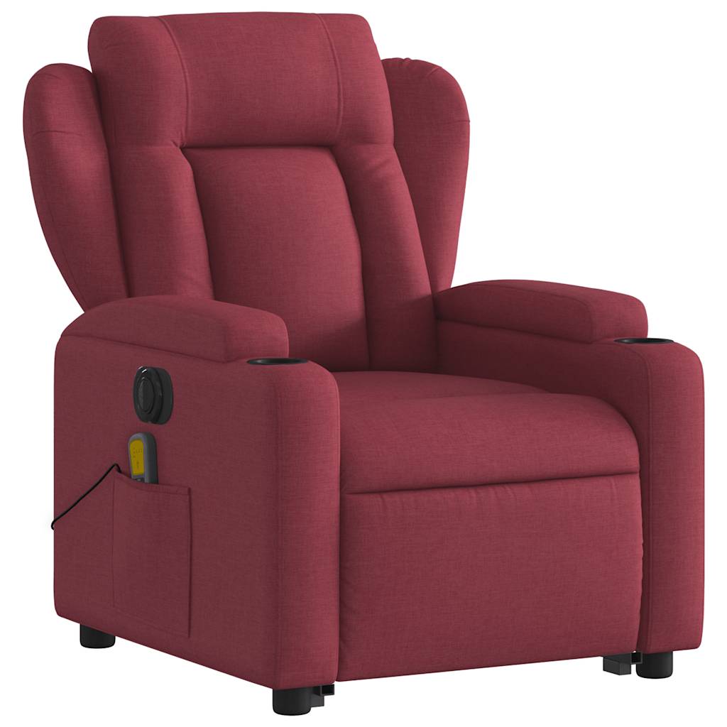 vidaXL Fotoliu de masaj electric rabatabil cu ridicare roșu vin textil vidaXL Fotoliu de masaj electric rabatabil cu ridicare roșu vin textil