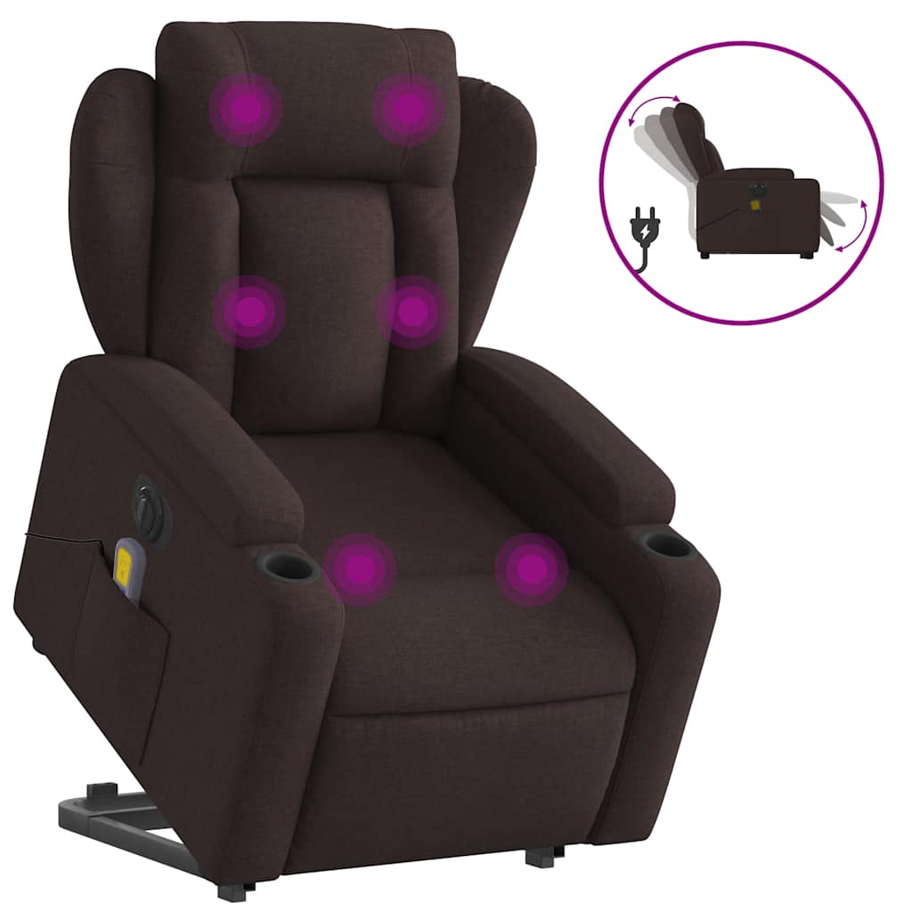 vidaXL Fotoliu electric masaj rabatabil cu ridicare maro închis textil vidaXL Fotoliu electric masaj rabatabil cu ridicare maro închis textil