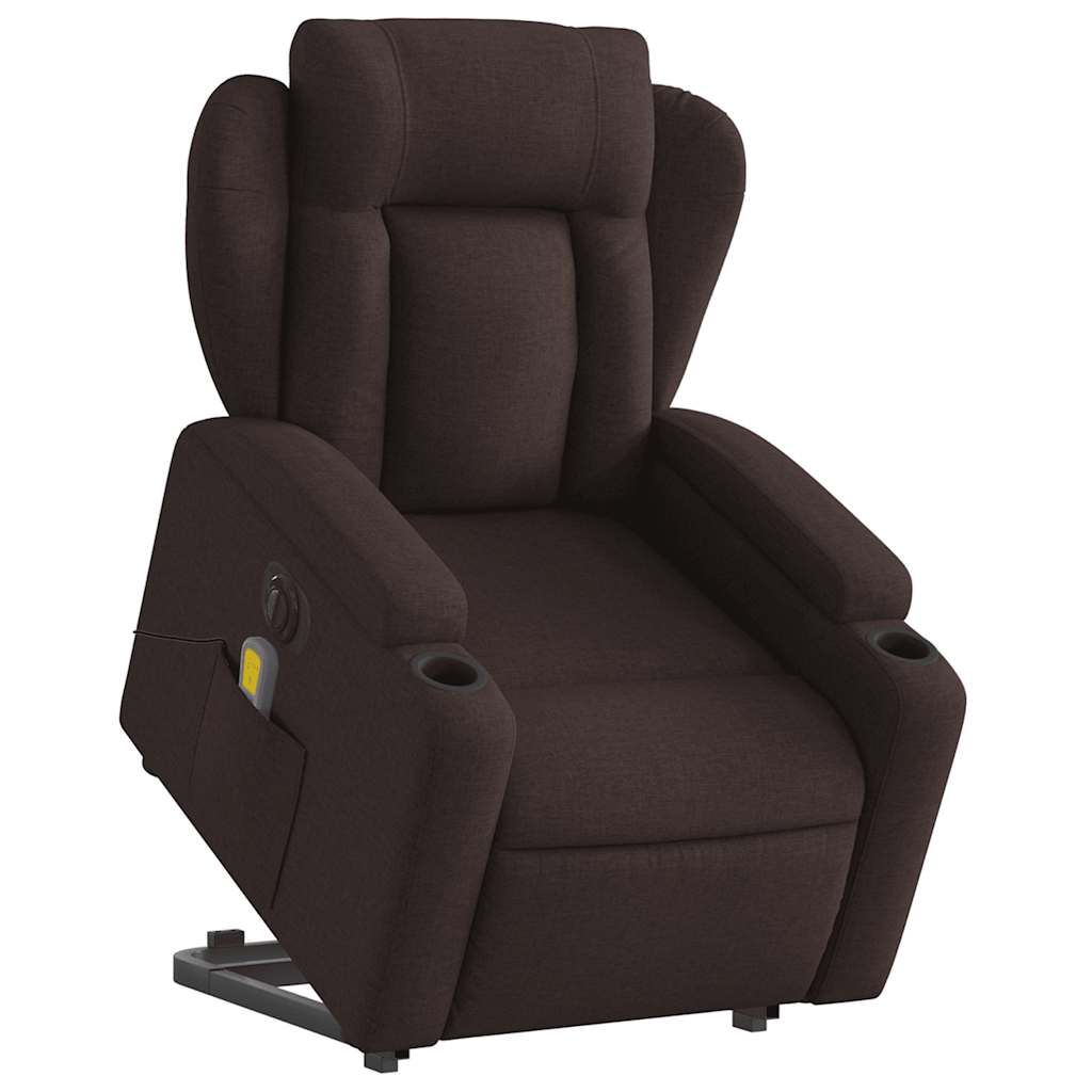 vidaXL Fotoliu electric masaj rabatabil cu ridicare maro închis textil vidaXL Fotoliu electric masaj rabatabil cu ridicare maro închis textil