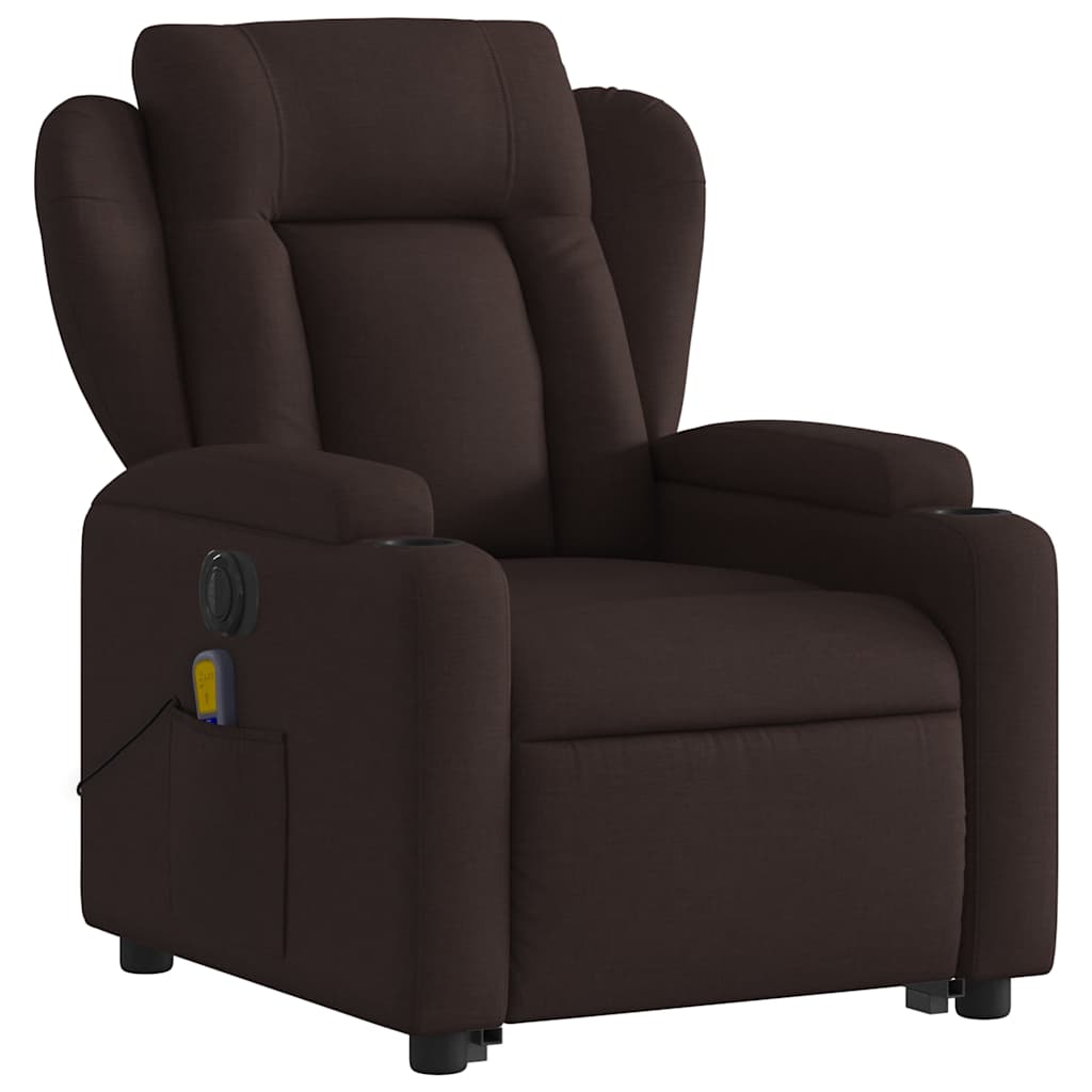 vidaXL Fotoliu electric masaj rabatabil cu ridicare maro închis textil vidaXL Fotoliu electric masaj rabatabil cu ridicare maro închis textil