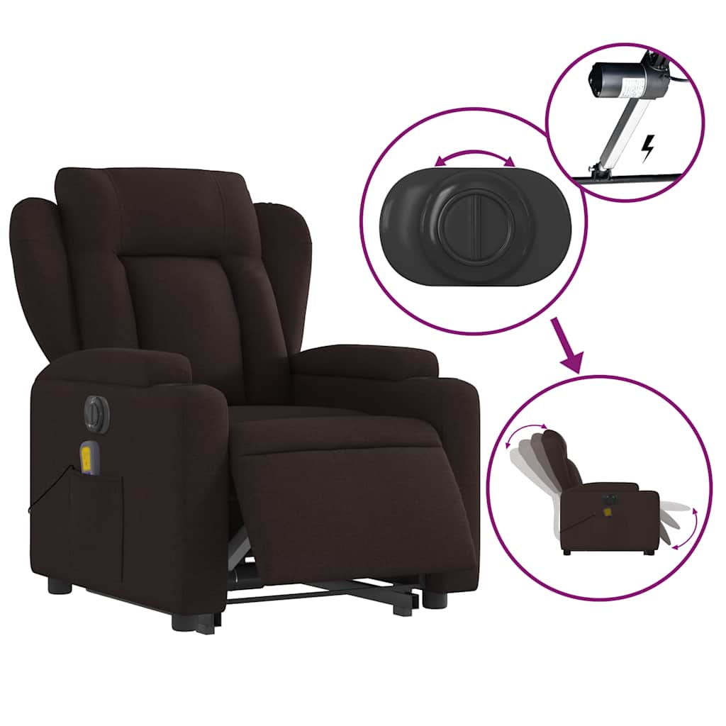 vidaXL Fotoliu electric masaj rabatabil cu ridicare maro închis textil vidaXL Fotoliu electric masaj rabatabil cu ridicare maro închis textil