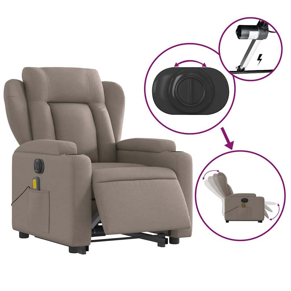 vidaXL Fotoliu electric masaj rabatabil cu ridicare, gri taupe, textil