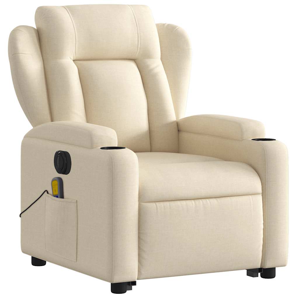 vidaXL Fotoliu electric de masaj rabatabil cu ridicare, crem, textil vidaXL Fotoliu electric de masaj rabatabil cu ridicare, crem, textil