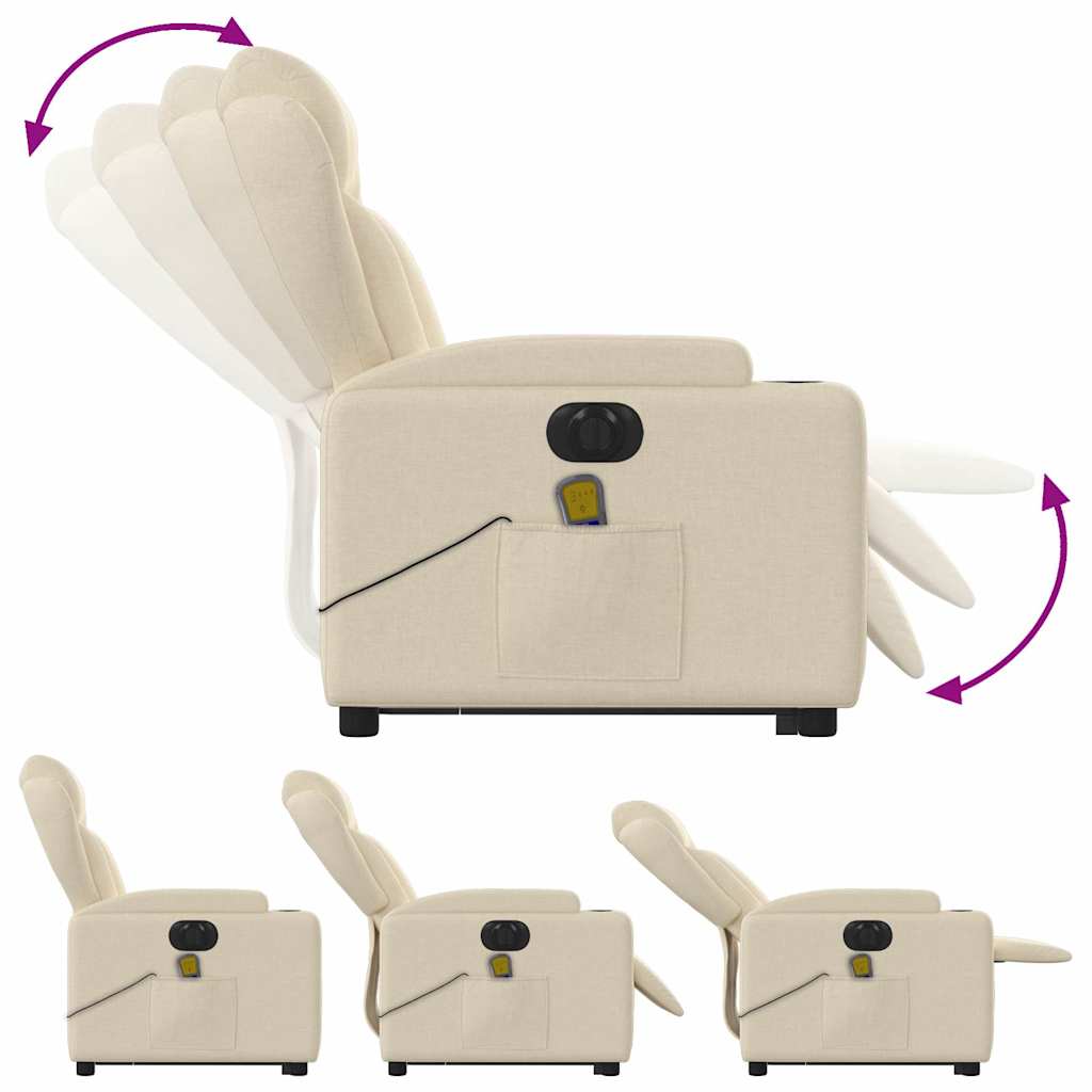vidaXL Fotoliu electric de masaj rabatabil cu ridicare, crem, textil vidaXL Fotoliu electric de masaj rabatabil cu ridicare, crem, textil