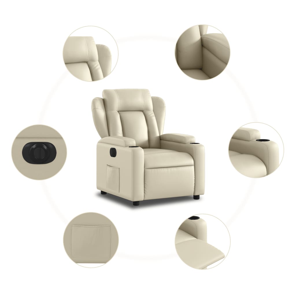 vidaXL Fotoliu rabatabil electric, crem, piele ecologică