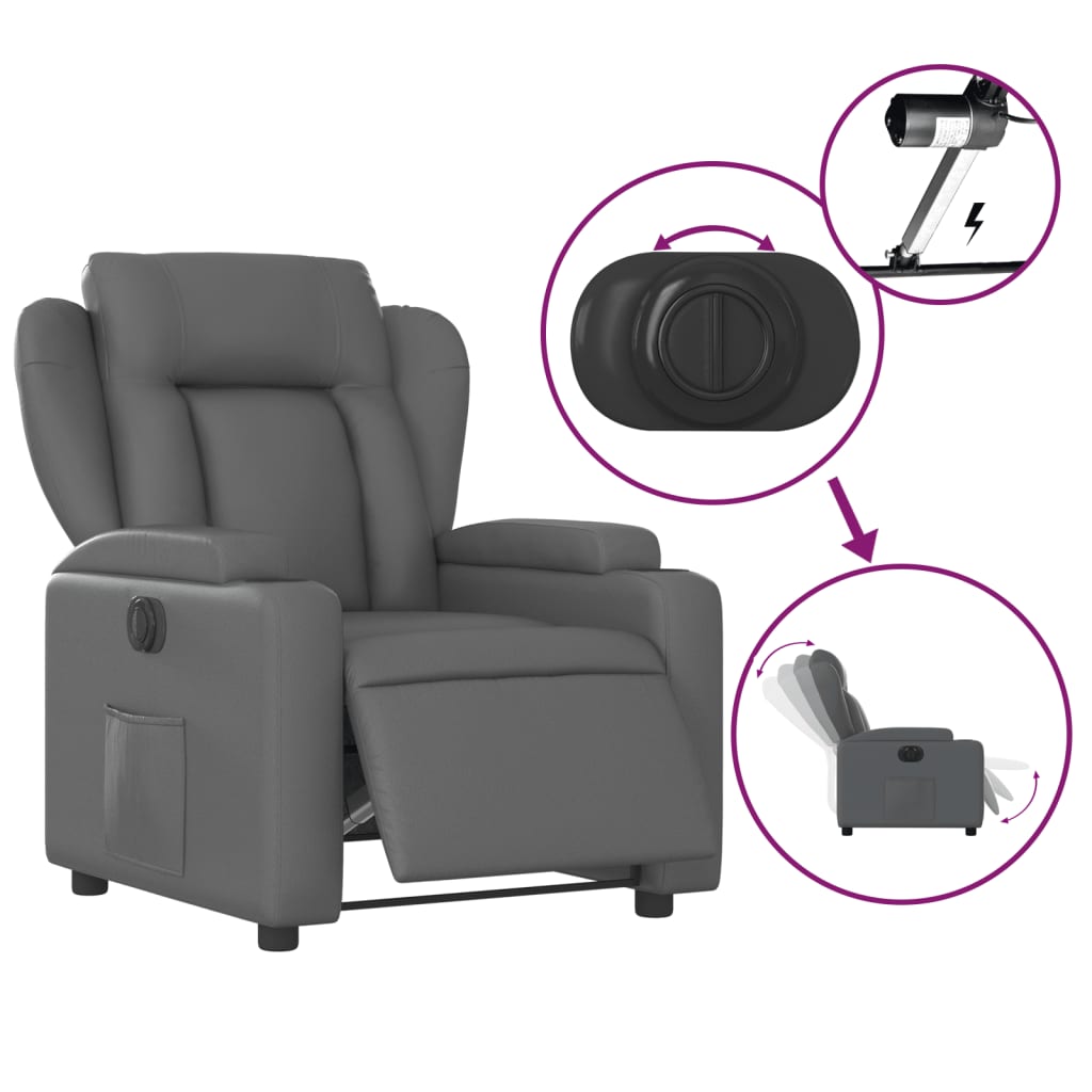 vidaXL Fotoliu rabatabil electric, gri, piele ecologică