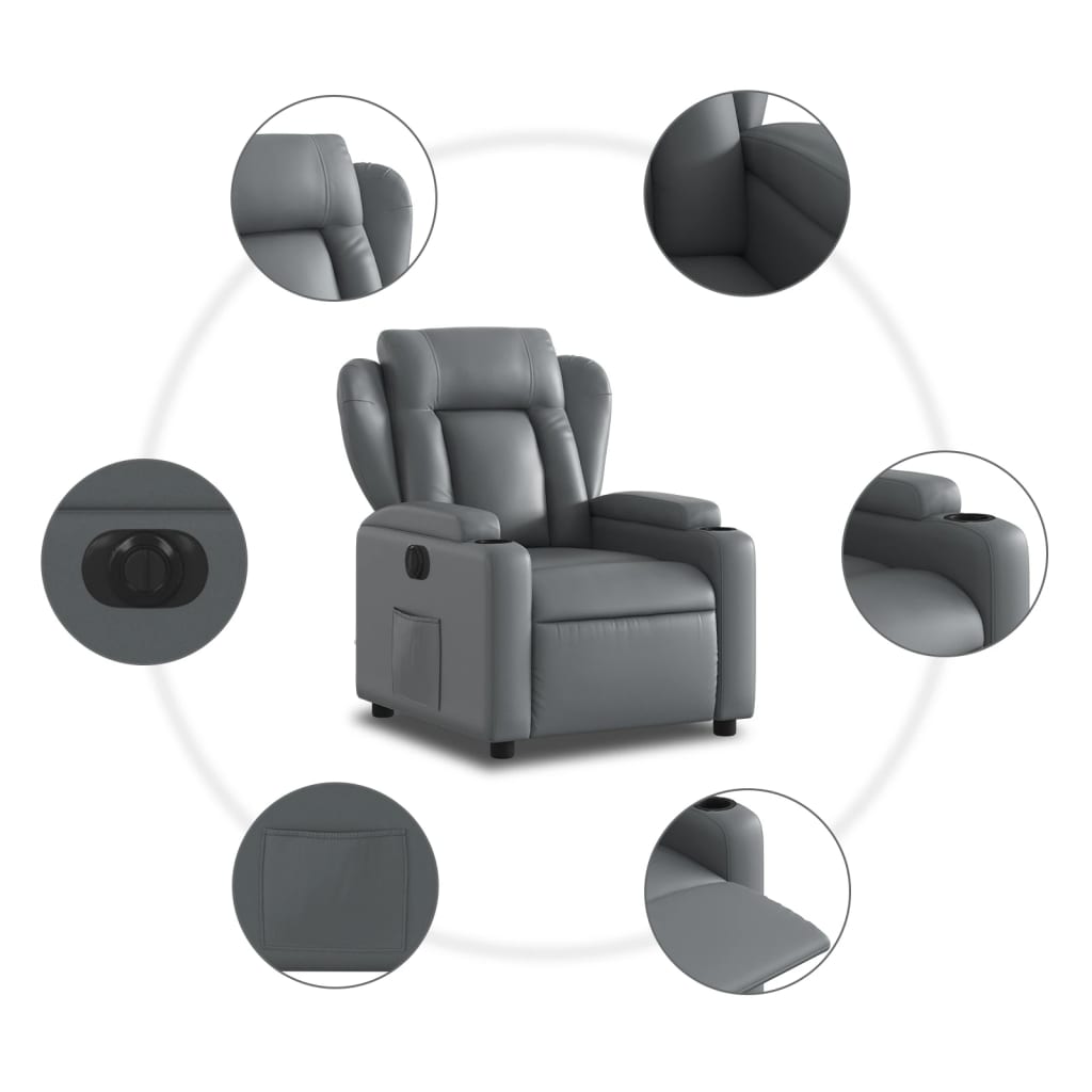 vidaXL Fotoliu rabatabil electric, gri, piele ecologică