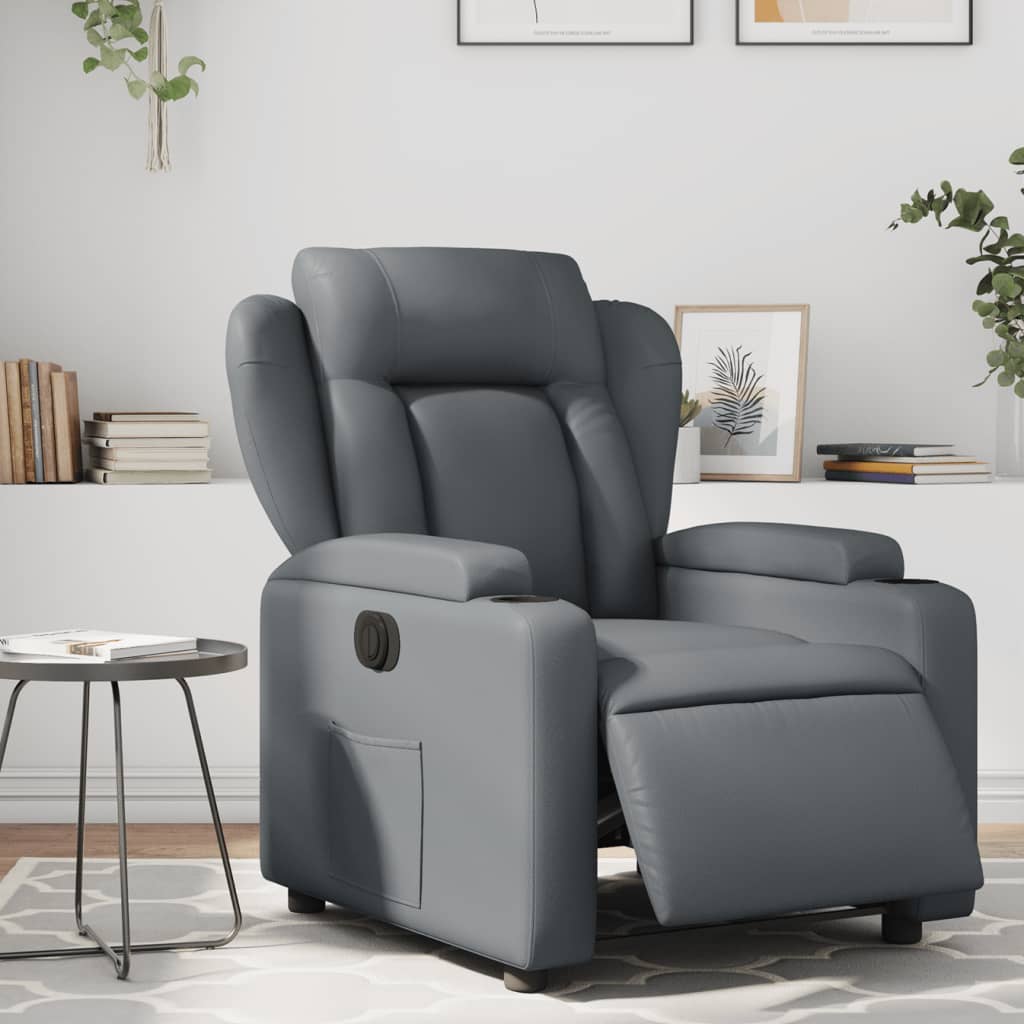 vidaXL Fotoliu rabatabil electric, gri, piele ecologică