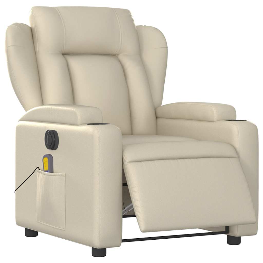 vidaXL Fotoliu electric de masaj rabatabil, crem, piele ecologică
