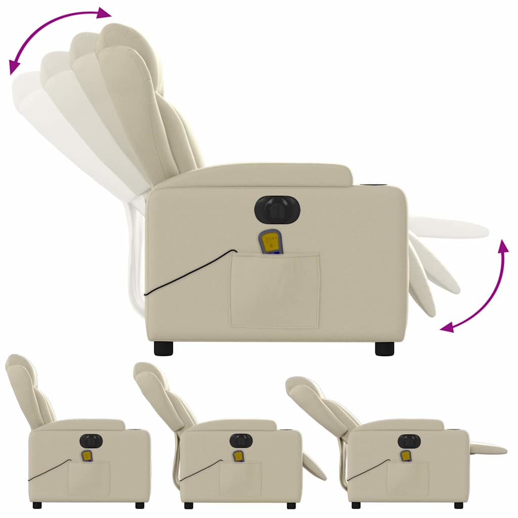 vidaXL Fotoliu electric de masaj rabatabil, crem, piele ecologică