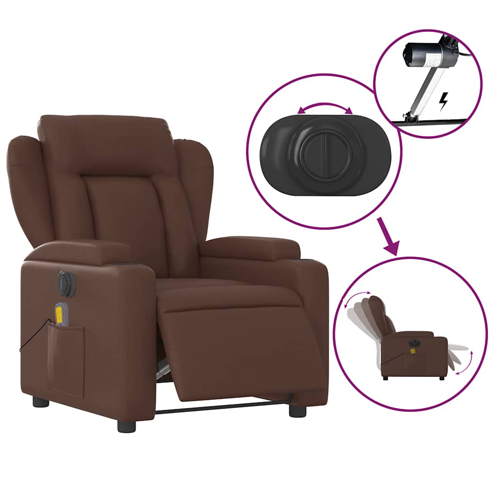 vidaXL Fotoliu electric de masaj rabatabil, maro, piele ecologică