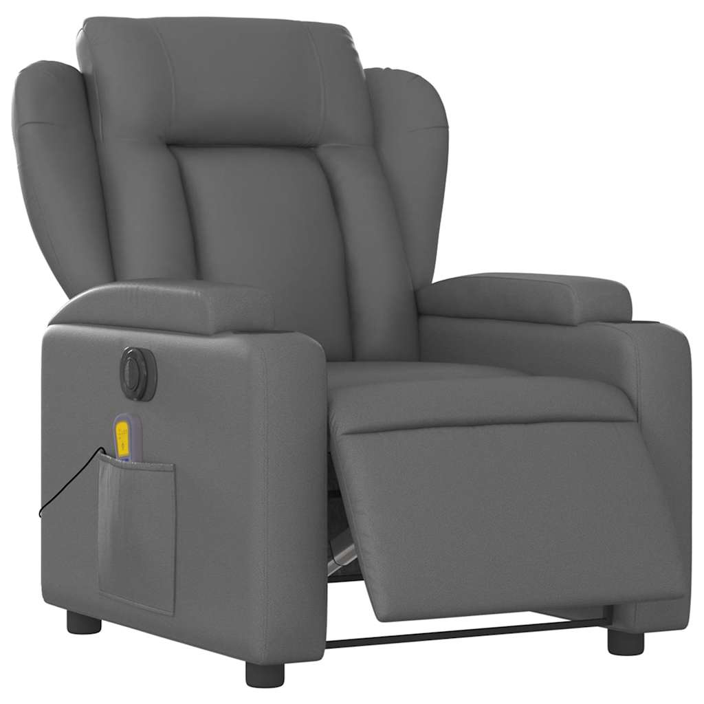 vidaXL Fotoliu de masaj electric rabatabil, gri, piele ecologică vidaXL Fotoliu de masaj electric rabatabil, gri, piele ecologică