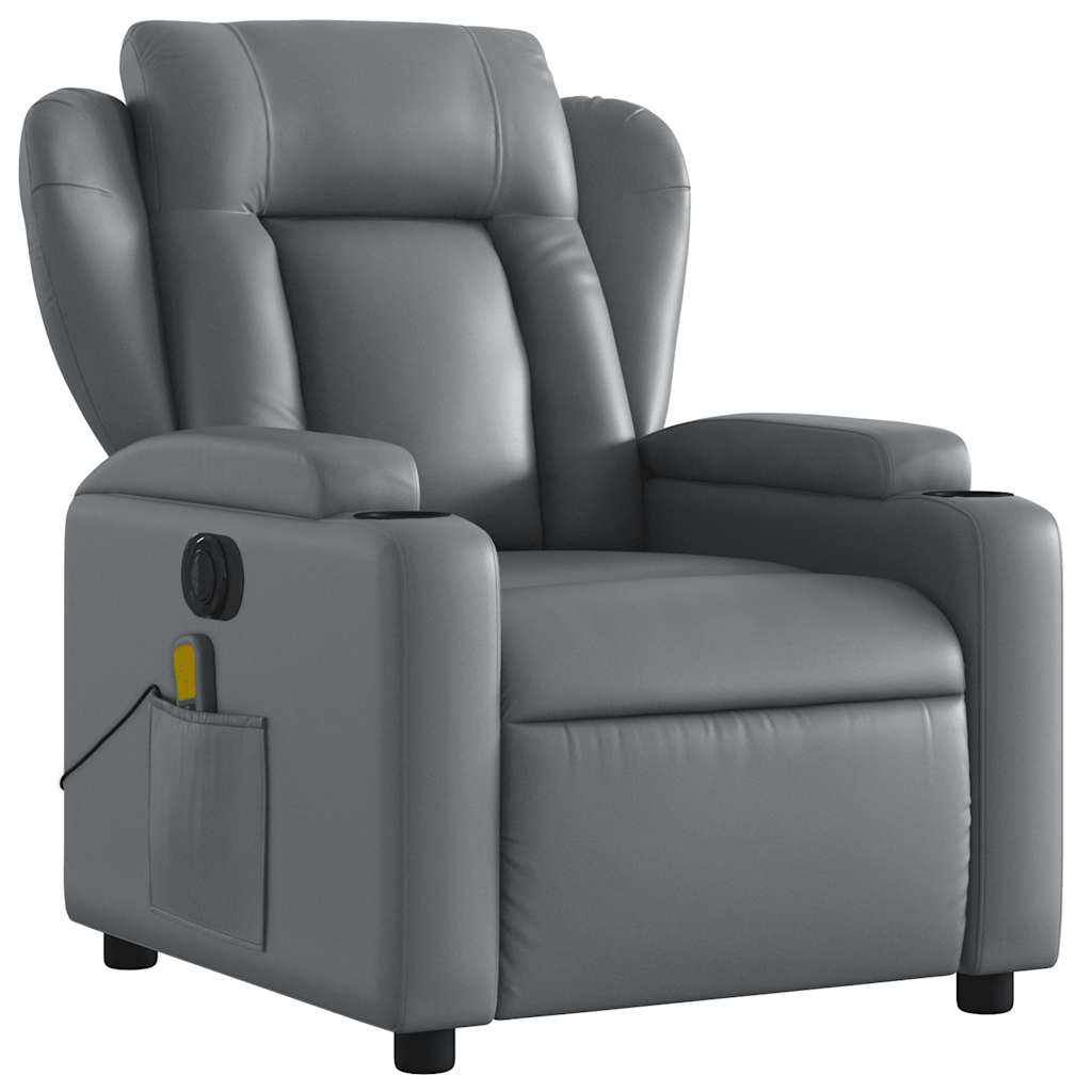 vidaXL Fotoliu de masaj electric rabatabil, gri, piele ecologică vidaXL Fotoliu de masaj electric rabatabil, gri, piele ecologică