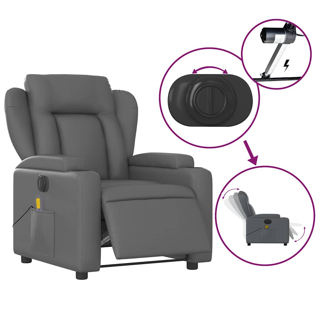 vidaXL Fotoliu de masaj electric rabatabil, gri, piele ecologică vidaXL Fotoliu de masaj electric rabatabil, gri, piele ecologică