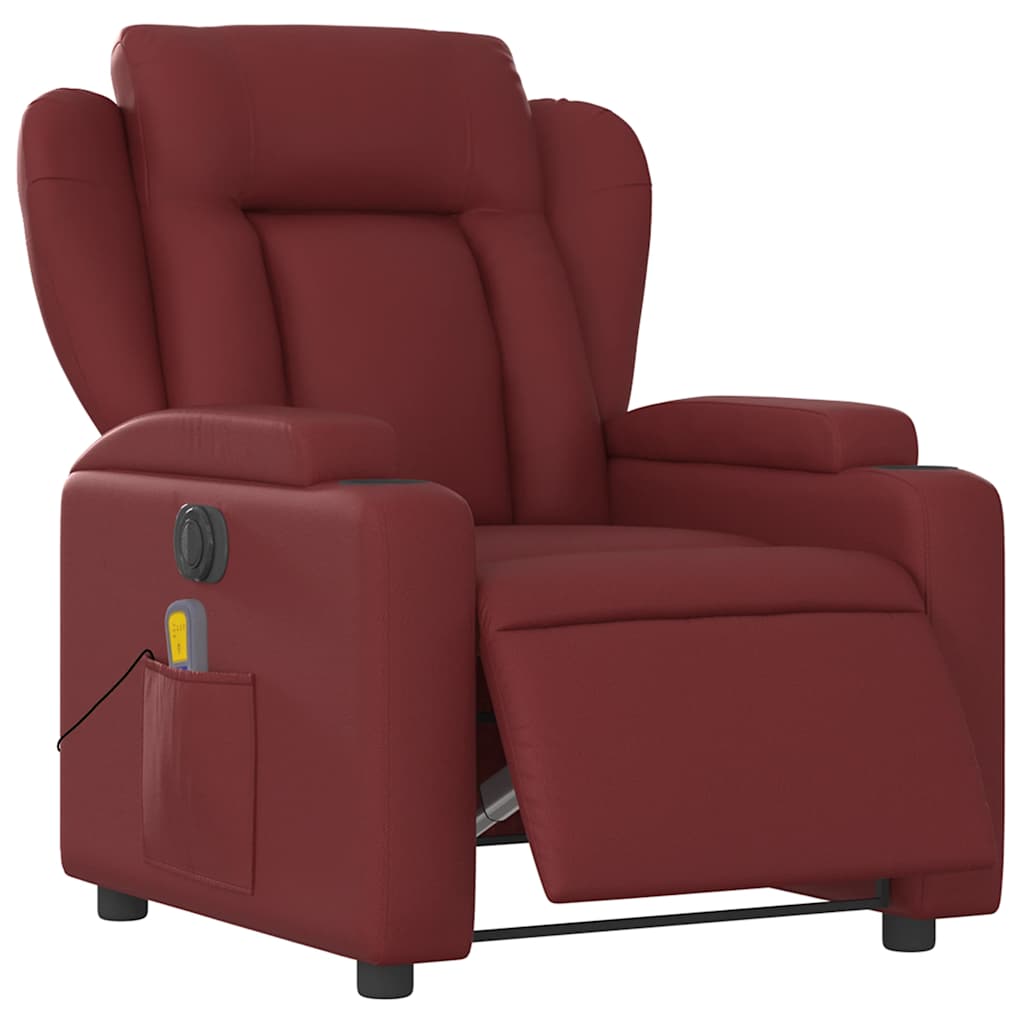 vidaXL Fotoliu de masaj electric rabatabil, roșu vin, piele ecologică