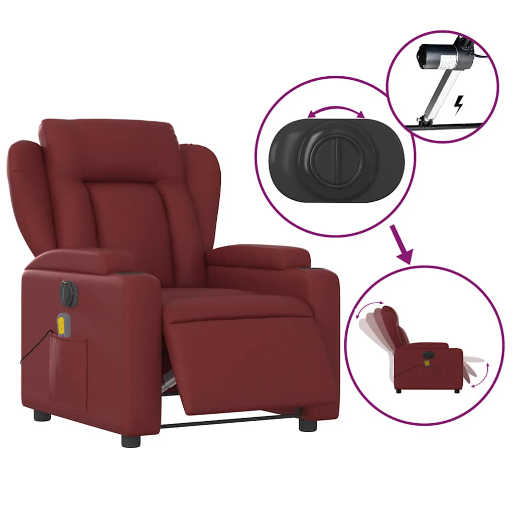 vidaXL Fotoliu de masaj electric rabatabil, roșu vin, piele ecologică