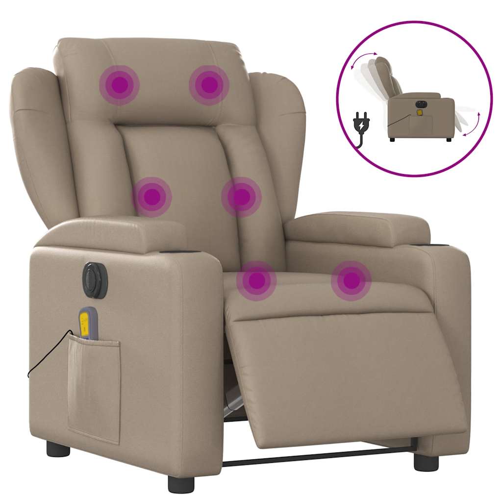 vidaXL Fotoliu electric masaj rabatabil, cappuccino, piele ecologică
