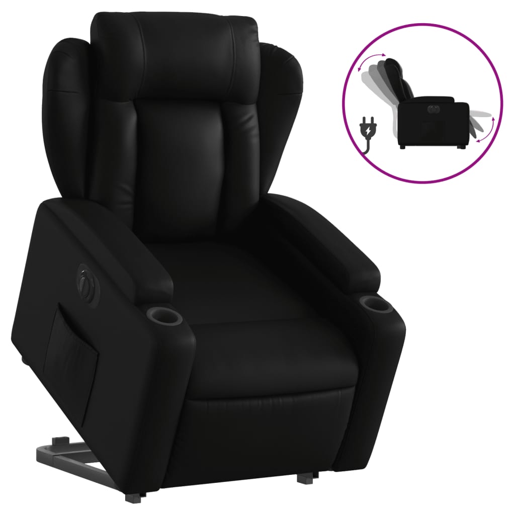 vidaXL Fotoliu rabatabil electric cu ridicare, negru, piele ecologică