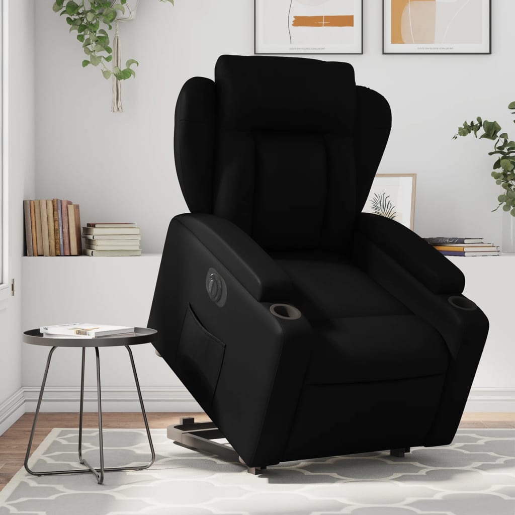 vidaXL Fotoliu rabatabil electric cu ridicare, negru, piele ecologică