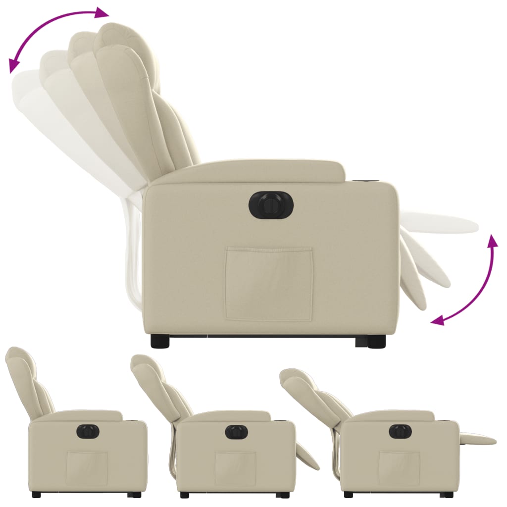 vidaXL Fotoliu rabatabil electric cu ridicare, crem, piele ecologică