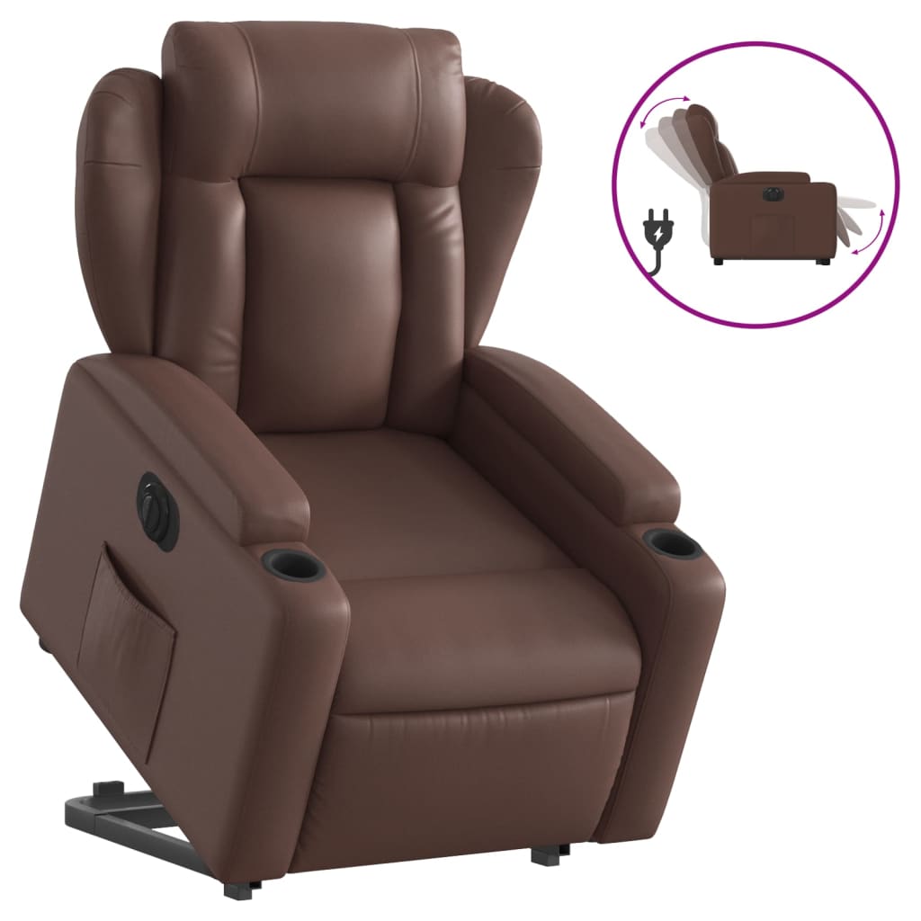 vidaXL Fotoliu rabatabil electric cu ridicare, maro, piele ecologică