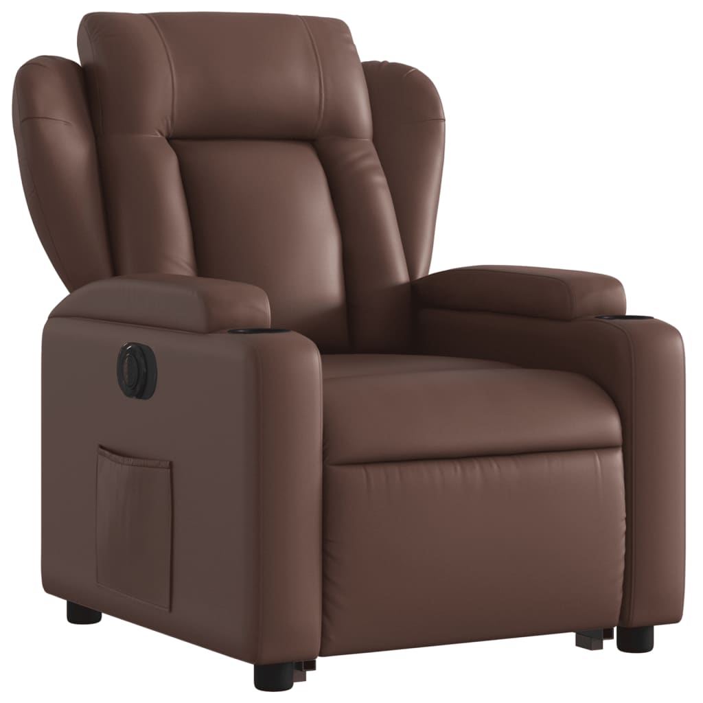 vidaXL Fotoliu rabatabil electric cu ridicare, maro, piele ecologică