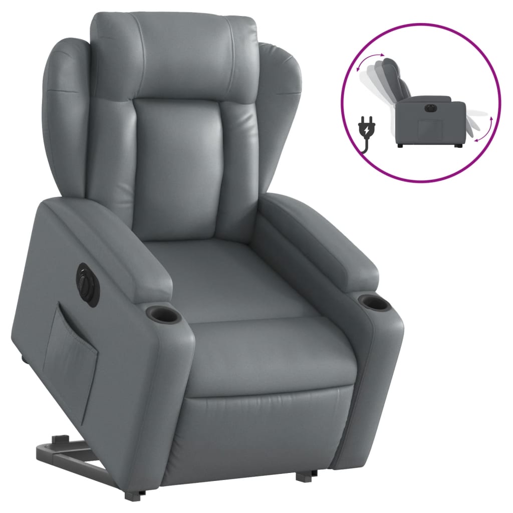 vidaXL Fotoliu rabatabil electric cu ridicare, gri, piele ecologică
