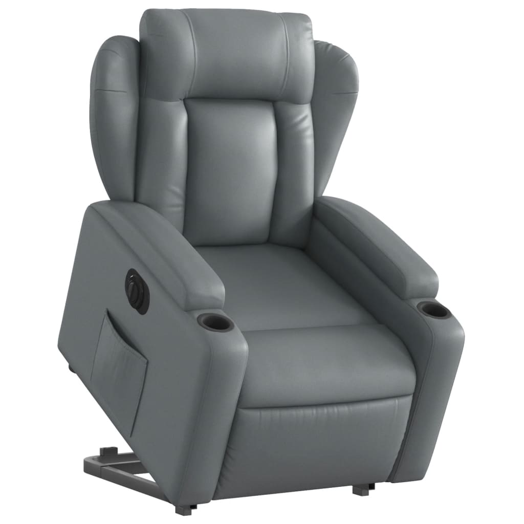 vidaXL Fotoliu rabatabil electric cu ridicare, gri, piele ecologică