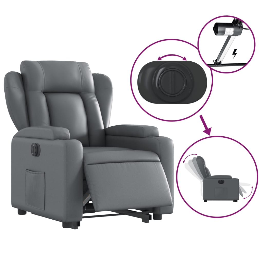 vidaXL Fotoliu rabatabil electric cu ridicare, gri, piele ecologică