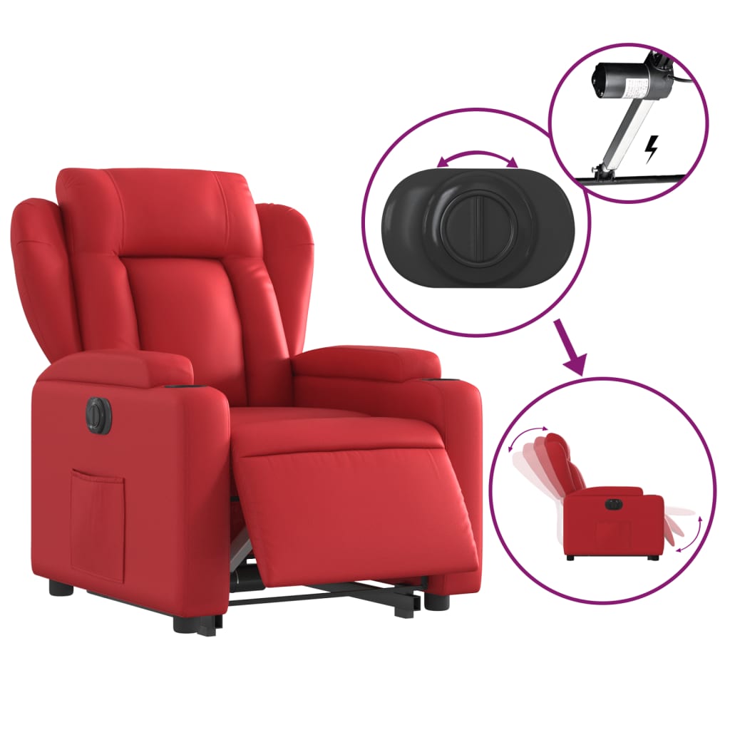 vidaXL Fotoliu rabatabil electric cu ridicare, roșu, piele ecologică