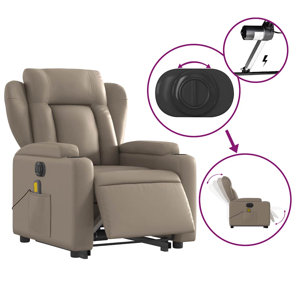 vidaXL Fotoliu electric masaj rabatabil cu ridicare, cappuccino
