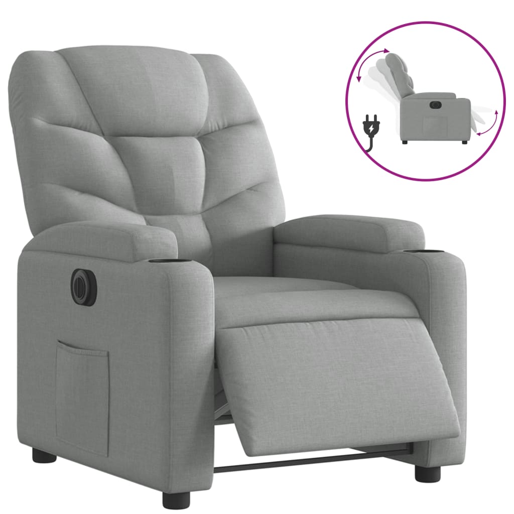vidaXL Fotoliu rabatabil electric, gri deschis, textil