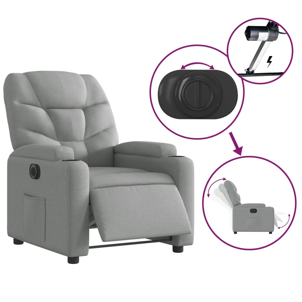 vidaXL Fotoliu rabatabil electric, gri deschis, textil