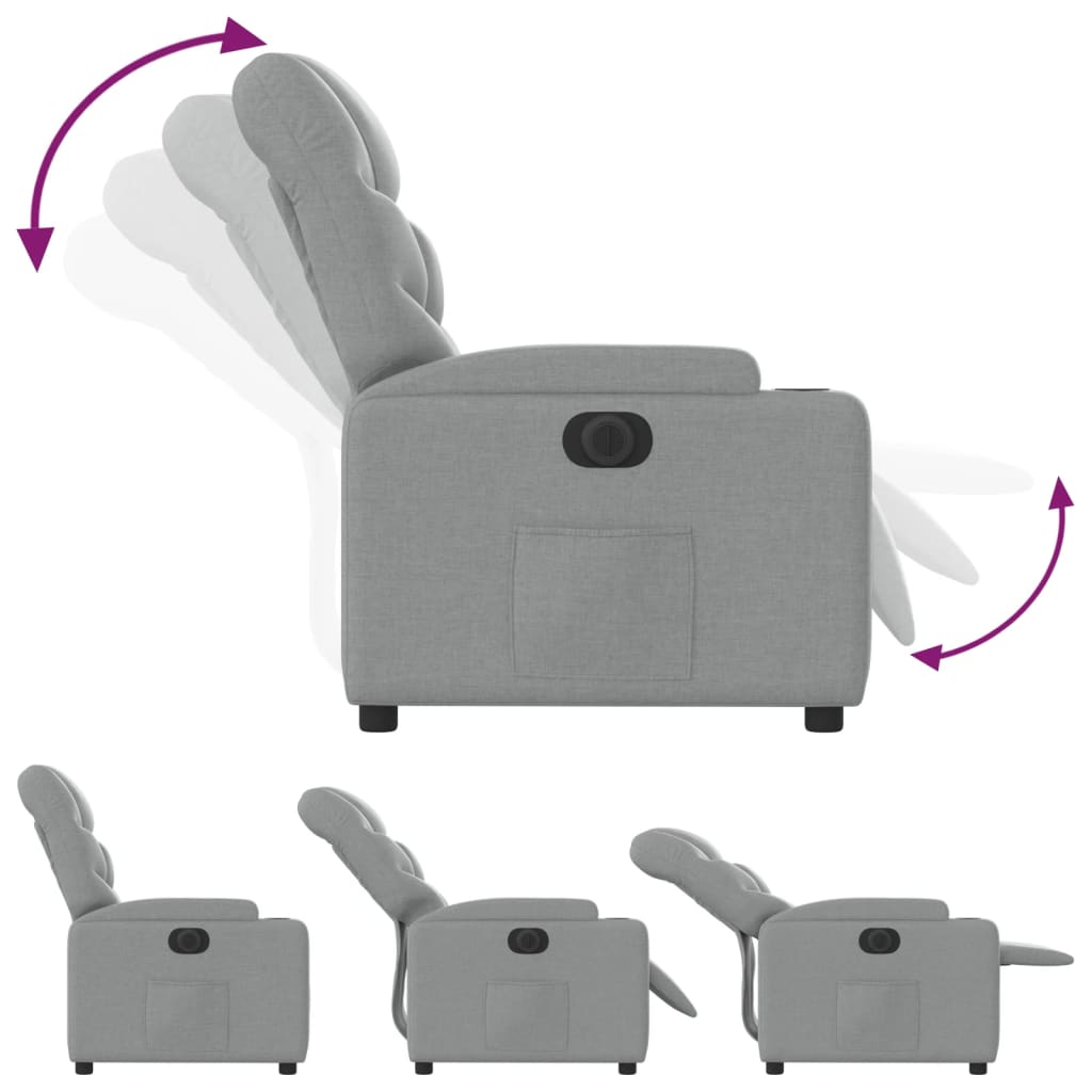 vidaXL Fotoliu rabatabil electric, gri deschis, textil