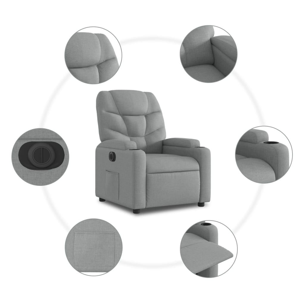 vidaXL Fotoliu rabatabil electric, gri deschis, textil