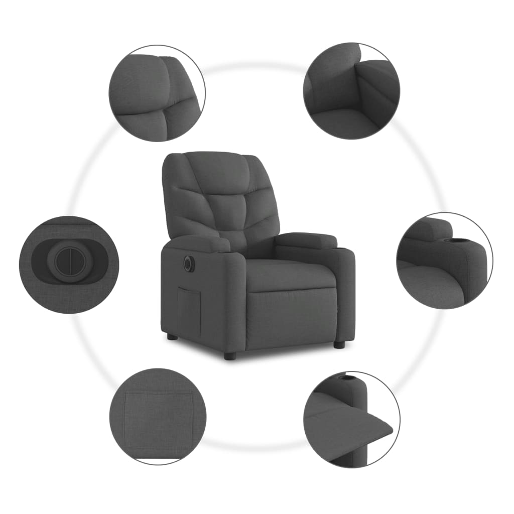 vidaXL Fotoliu rabatabil electric, negru, material textil vidaXL Fotoliu rabatabil electric, negru, material textil