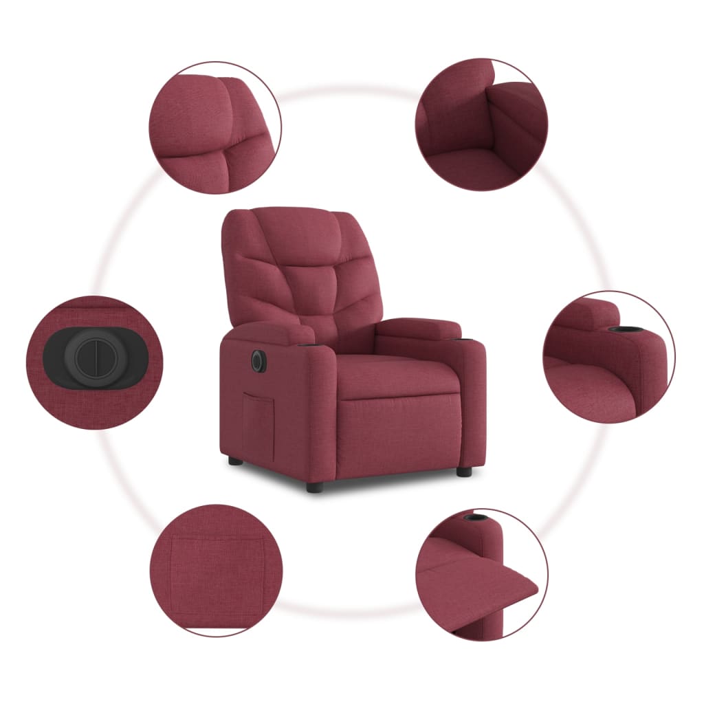 vidaXL Fotoliu rabatabil electric, roșu vin, material textil