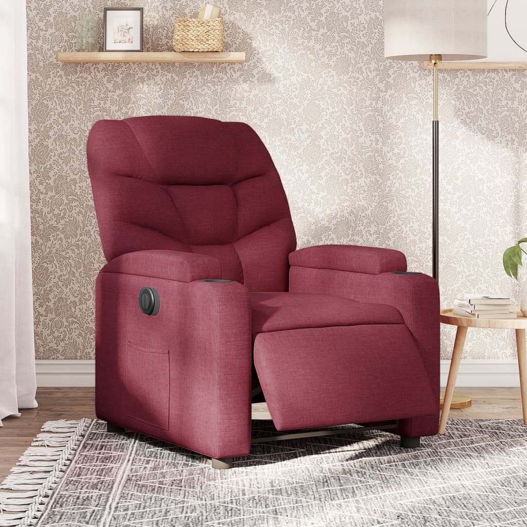 vidaXL Fotoliu rabatabil electric, roșu vin, material textil