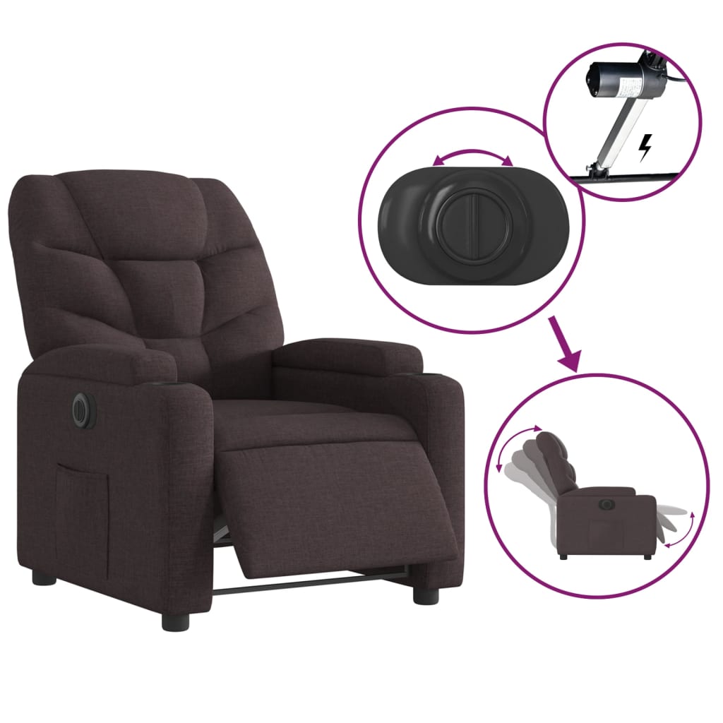 vidaXL Fotoliu rabatabil electric, maro închis, material textil