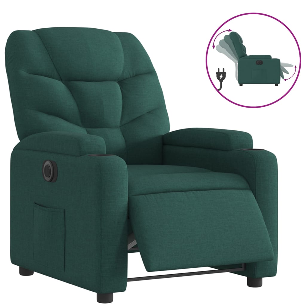 vidaXL Fotoliu rabatabil electric, verde închis, material textil