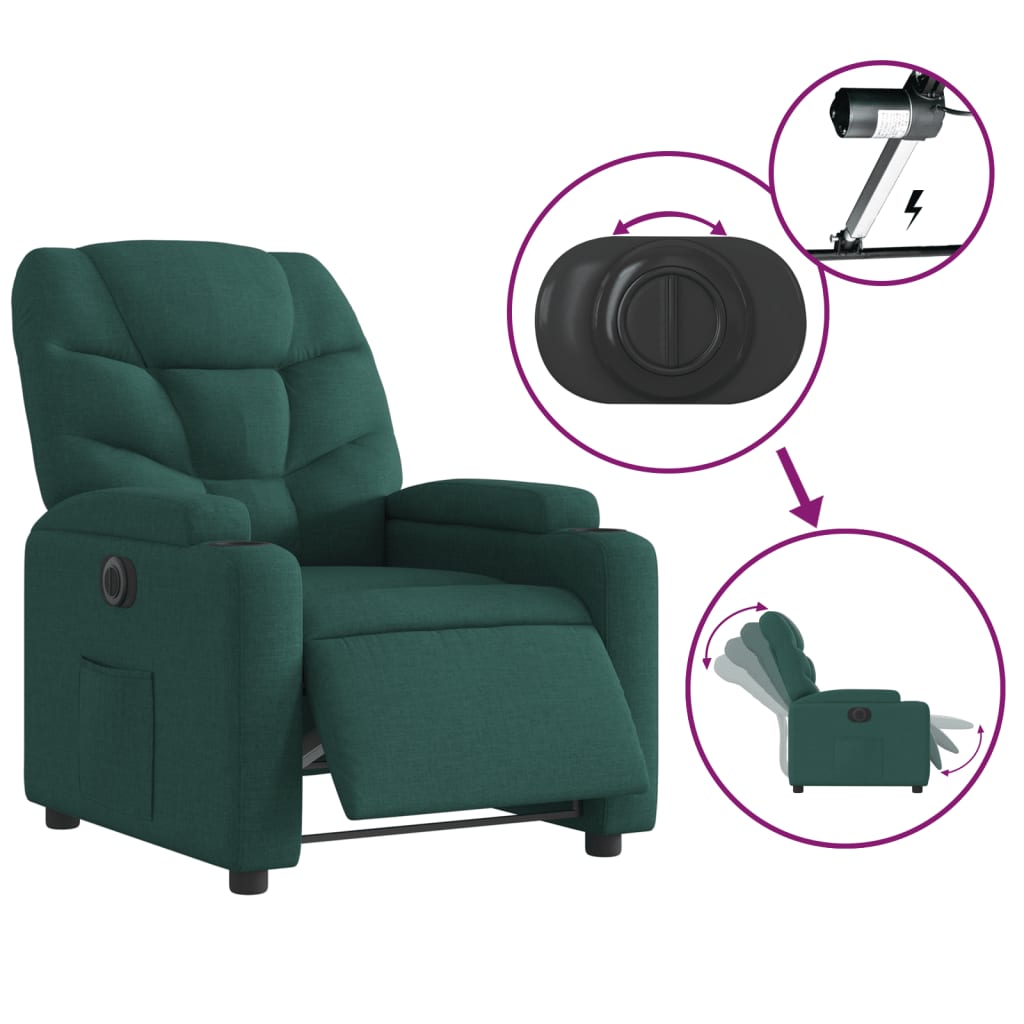 vidaXL Fotoliu rabatabil electric, verde închis, material textil