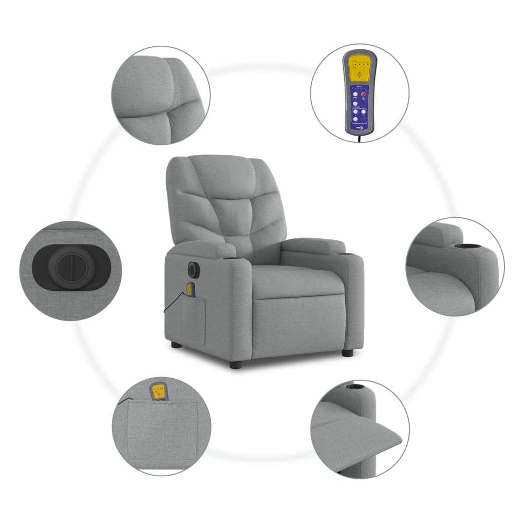 vidaXL Fotoliu electric de masaj rabatabil, gri deschis, microfibră