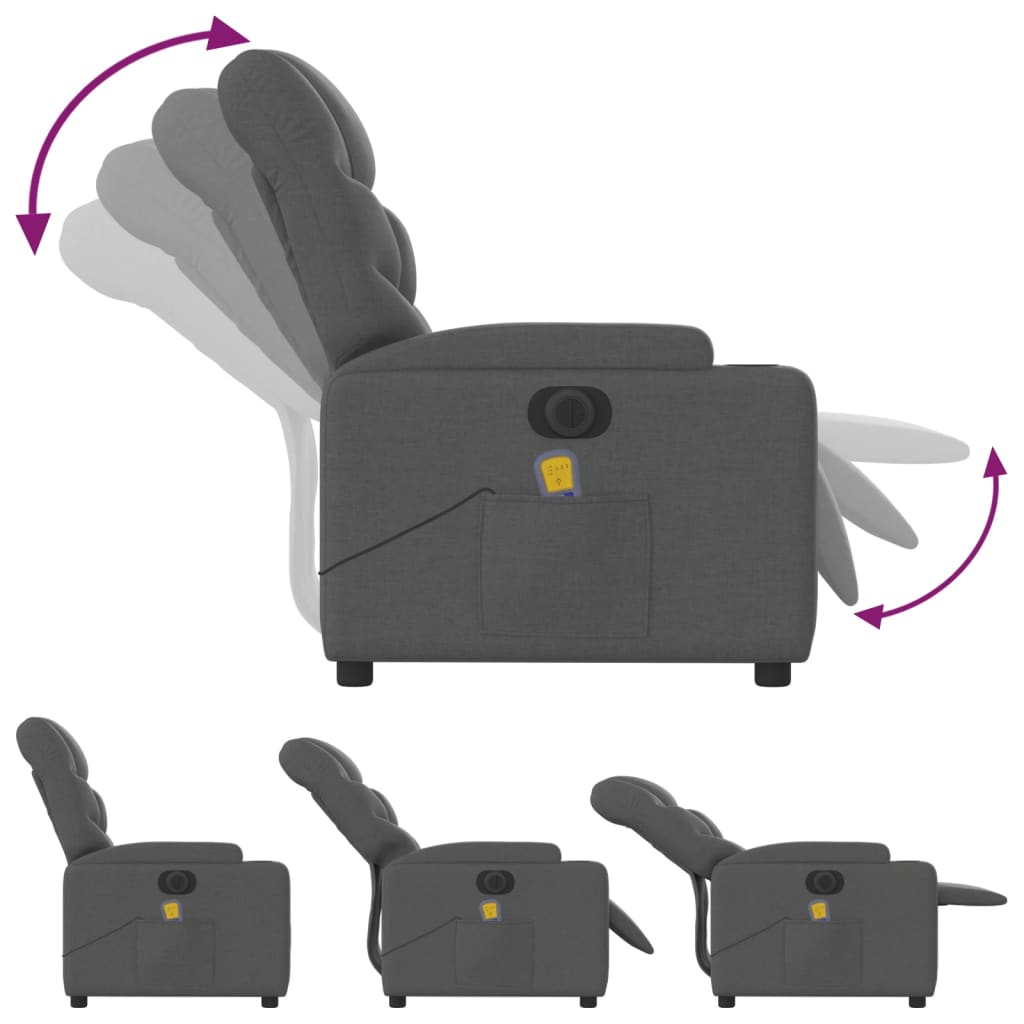 vidaXL Fotoliu electric de masaj rabatabil, gri închis, textil