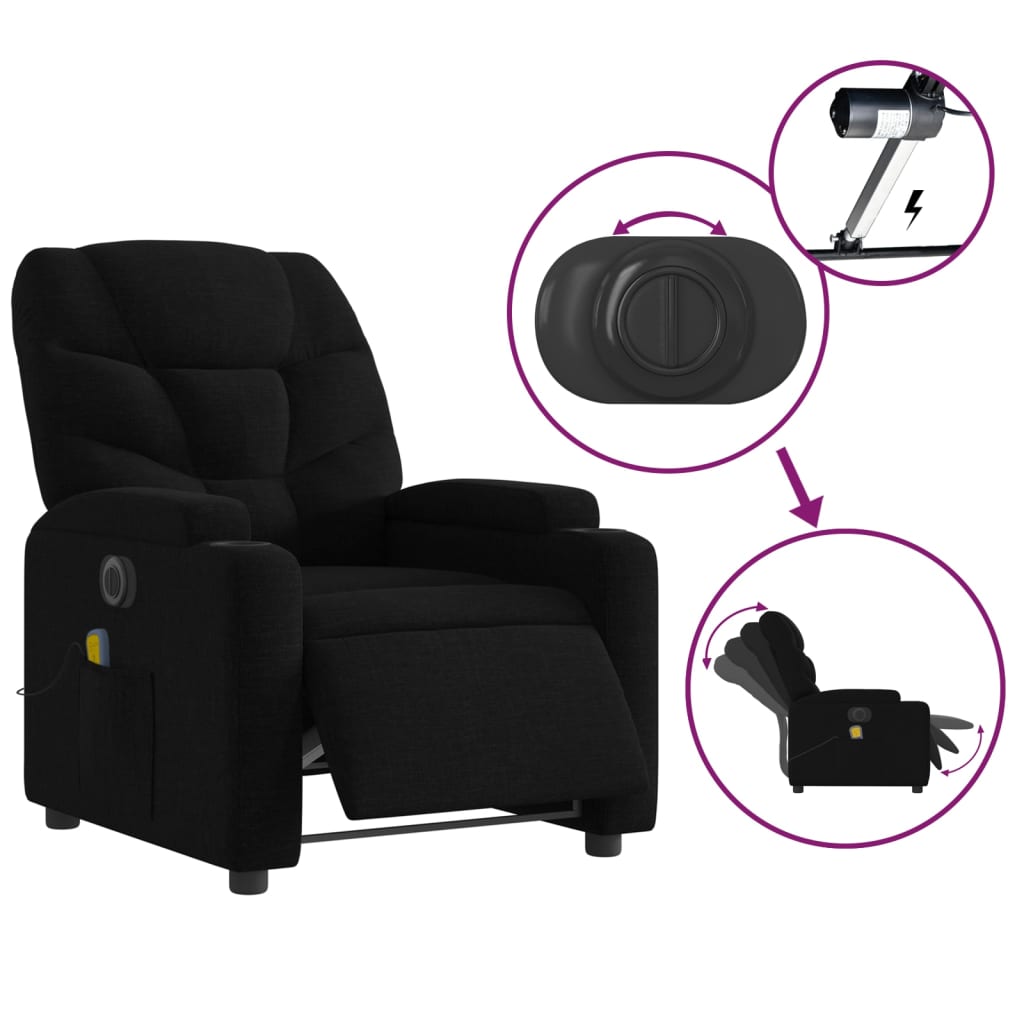 vidaXL Fotoliu electric de masaj rabatabil, negru, textil vidaXL Fotoliu electric de masaj rabatabil, negru, textil
