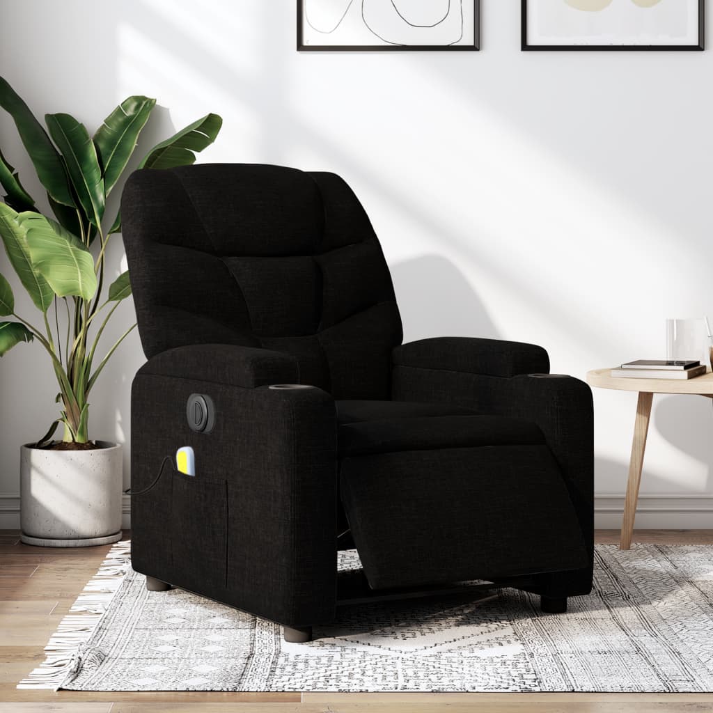 vidaXL Fotoliu electric de masaj rabatabil, negru, textil vidaXL Fotoliu electric de masaj rabatabil, negru, textil